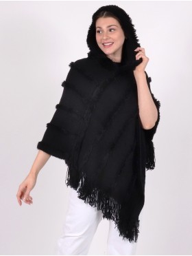 Hooded Poncho with Faux Fur Details